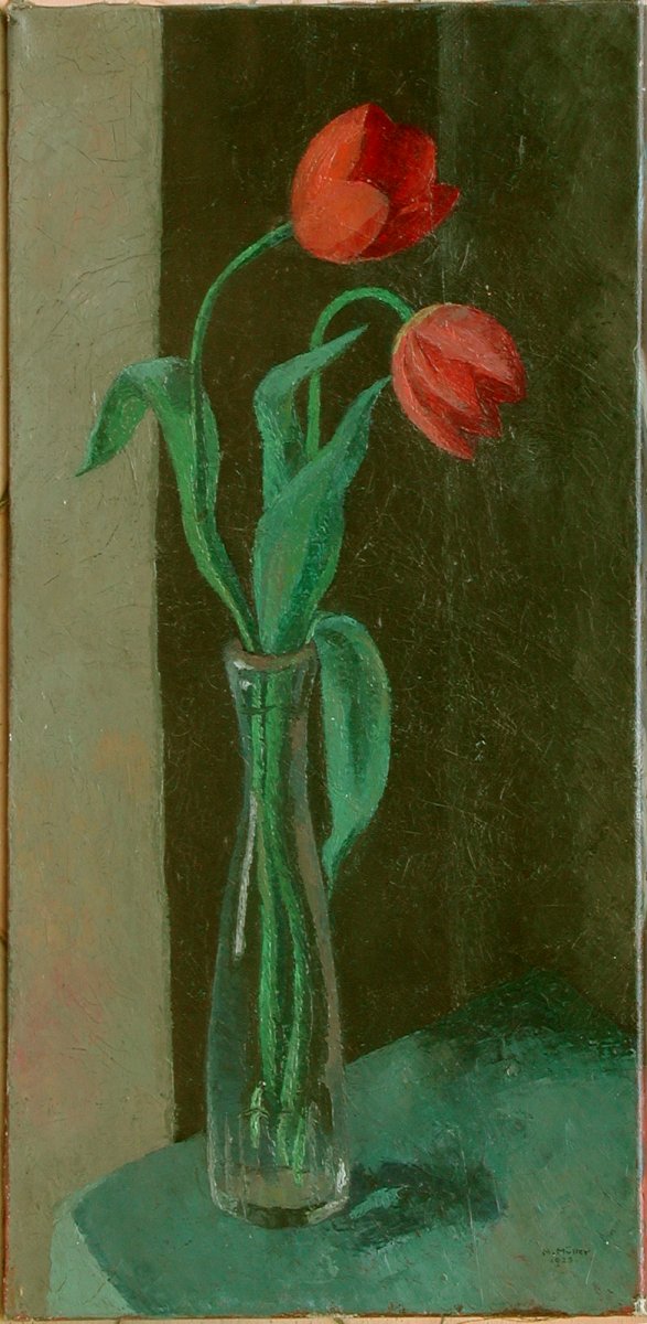 Heinrich MÜLLER "Bouquet de tulipes" 1923 huile sur toile 60x30-photo-2
